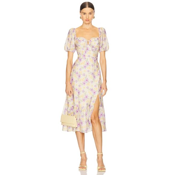 ASTR Floral Milkmaid Midi Dress Womens Medium